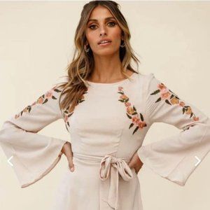 Blush Floral Long Sleeve Dress XS